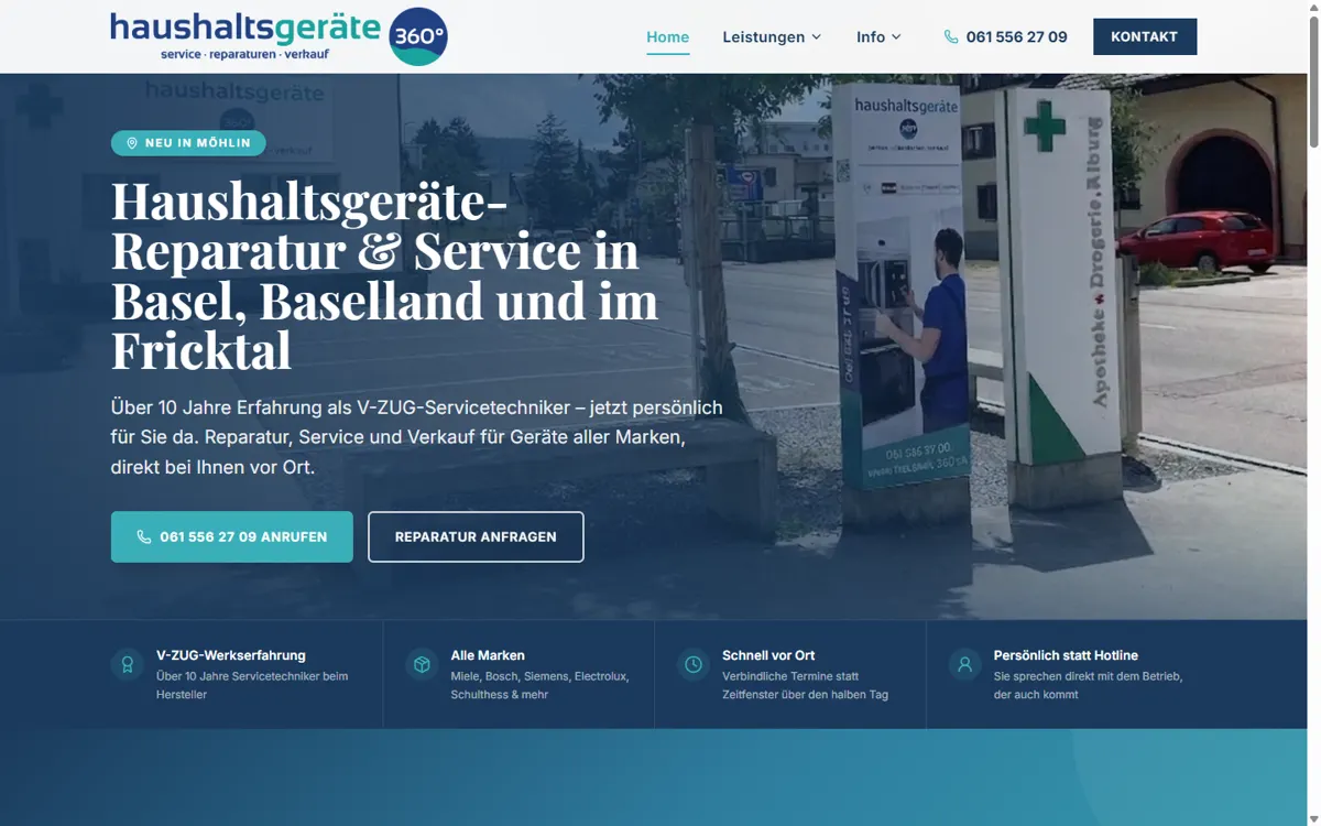 Website von Haushaltsgeräte 360° auf dem Desktop