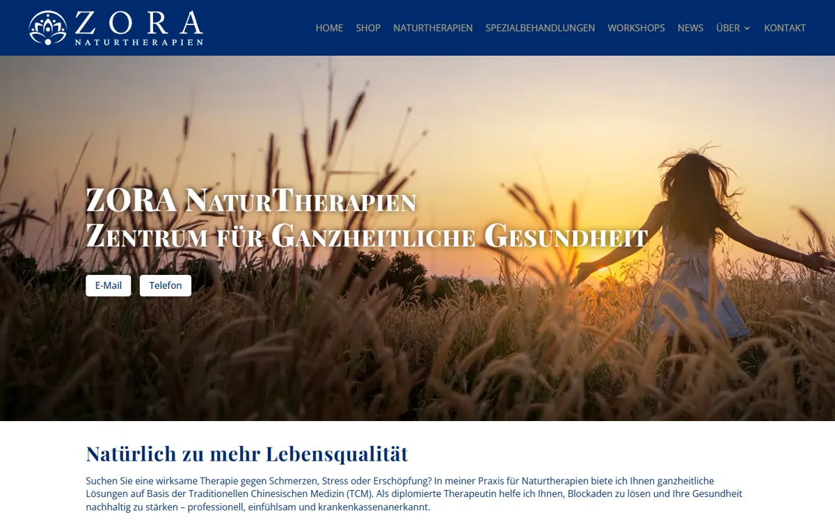 Website von ZORA Naturtherapien in Möhlin